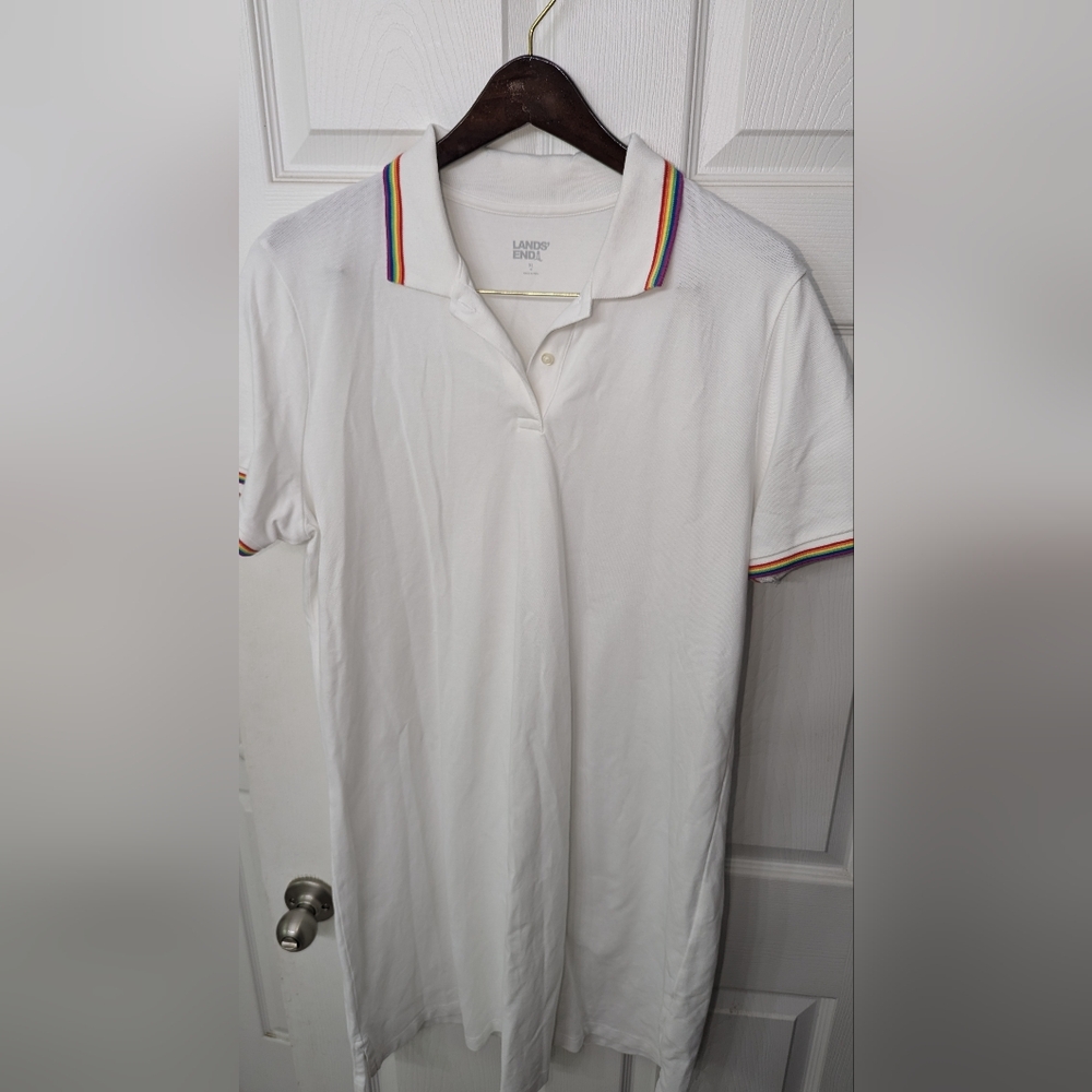 Land's End Dress XL White Rainbow Trim